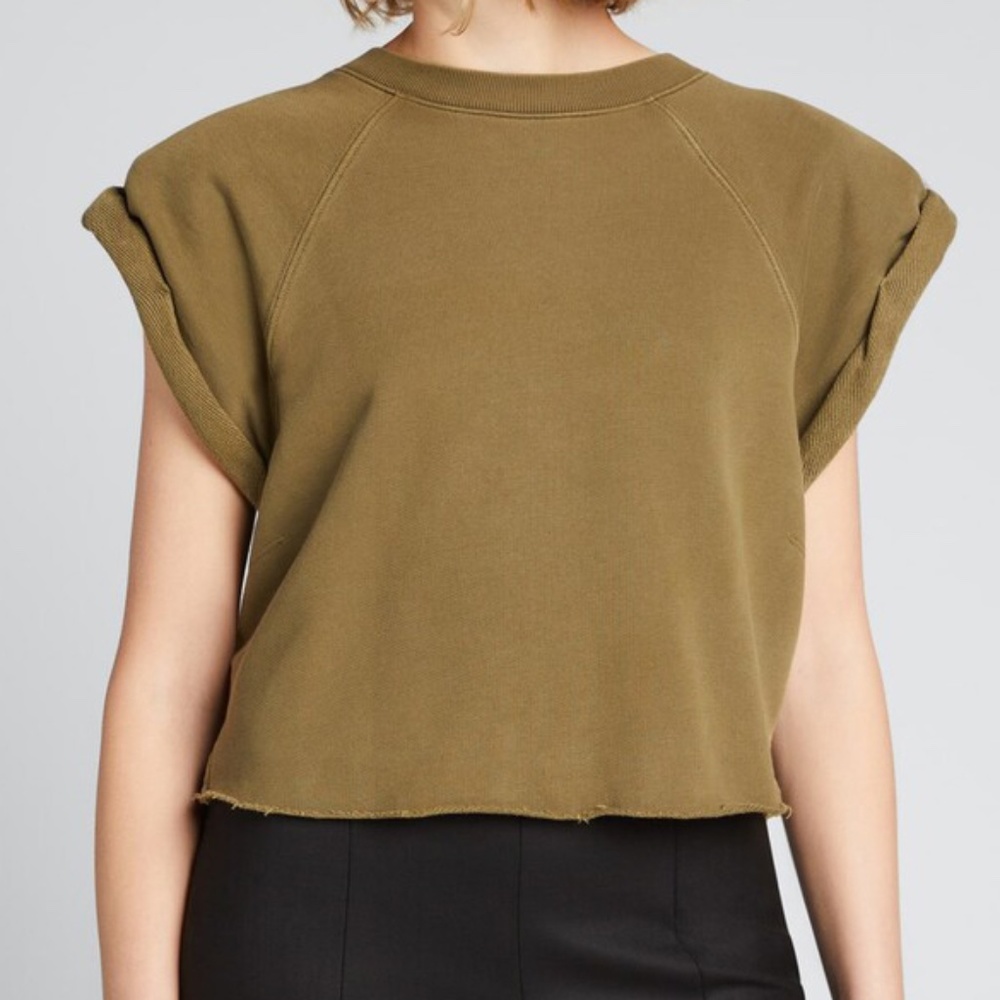 NEW! FRAME Organic Cotton Rolled Up Sweatshirt Army Green Size XS Padded top